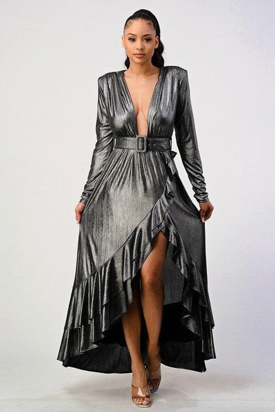 Silver Ruffled Asymmetrical Dress