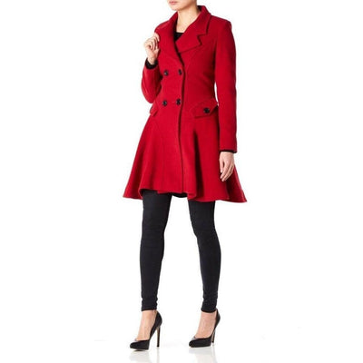 Wool-Blend Fit And Flare Red Pea Coat