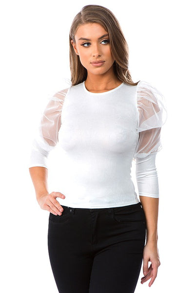 Textured Sheer 3/4 Sleeves Top