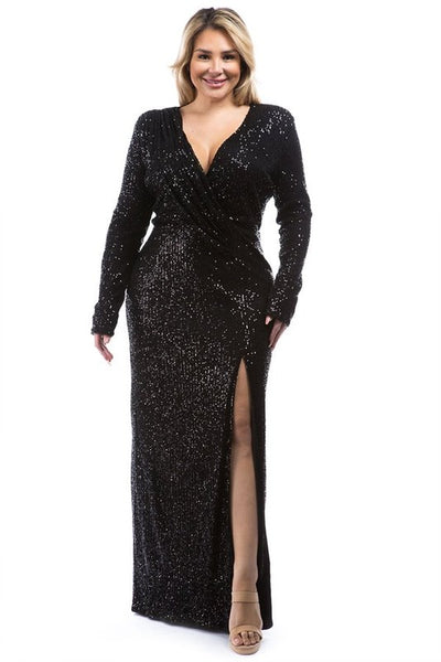 Royal Curves Black Sequin Gown