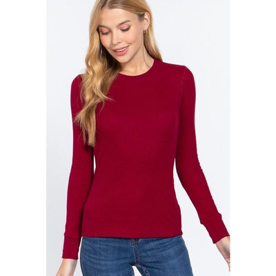 Burgundy Long Sleeve Crew Neck Thermal Knit