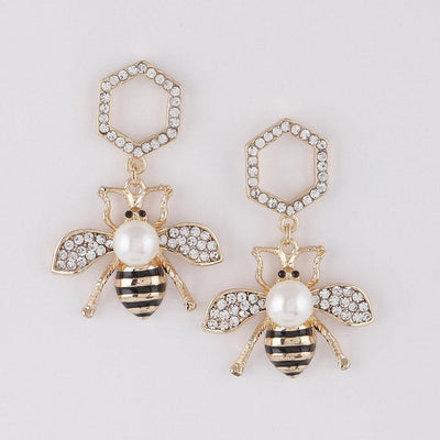 Killer Bee Gold Clear-Jeweled Earrings