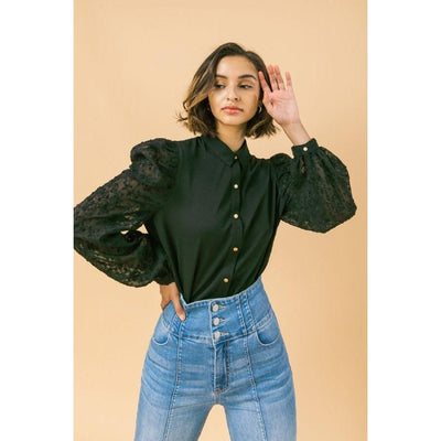 Black Textured Sleeves Blouse