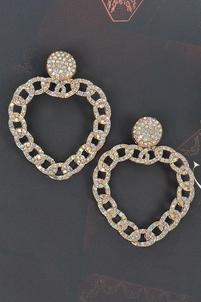 Heart Shape Rhinestone Chain Earring