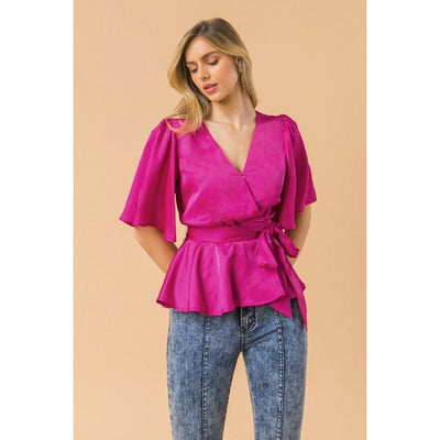 Satin Magenta Peplum Blouse