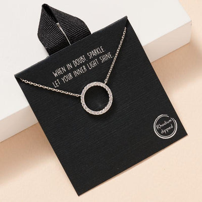 Pave Circle Charm Silver Necklace