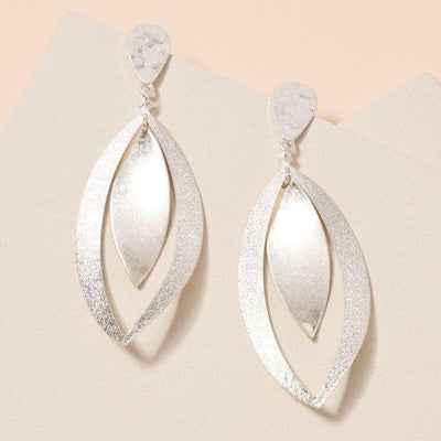 Silver Layered Pear Shape Dangling Earrings